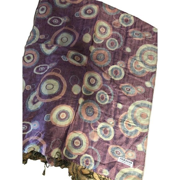Womens Soft Pashmina Silk Blend Scarf Wrap Shawl Circles Fringed Ends - Picture 2 of 3